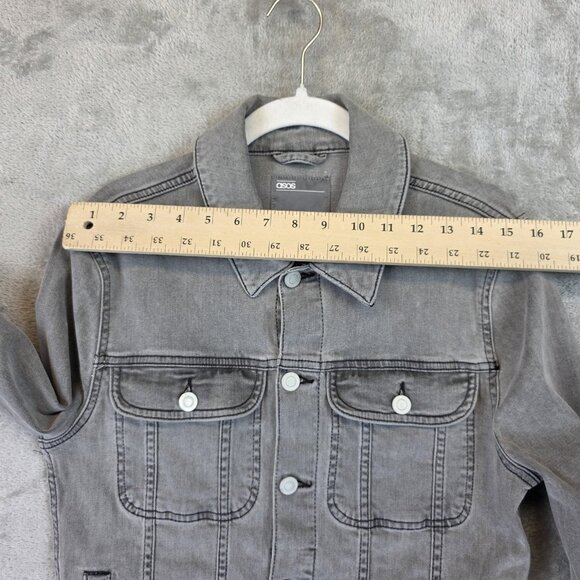 ASOS Jacket Mens Size XS Gray Denim Trucker Jean Button Front Pockets Casual - Picture 8 of 11